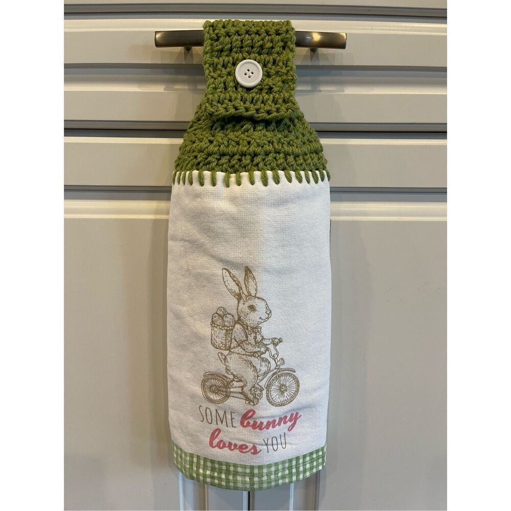 Crochet Top Kitchen Towel- Some Bunny Loves You Easter Theme